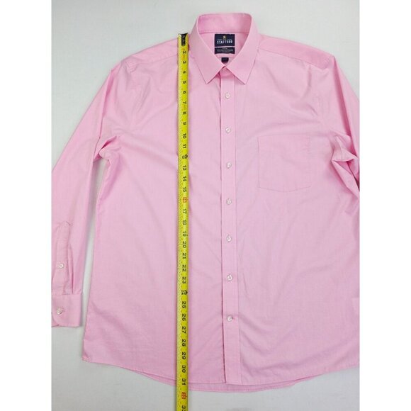 Stafford Fitted Size 17 34-35 Men Pink Travel Easy Care Pocket Long Sleeve Shirt - Picture 7 of 8